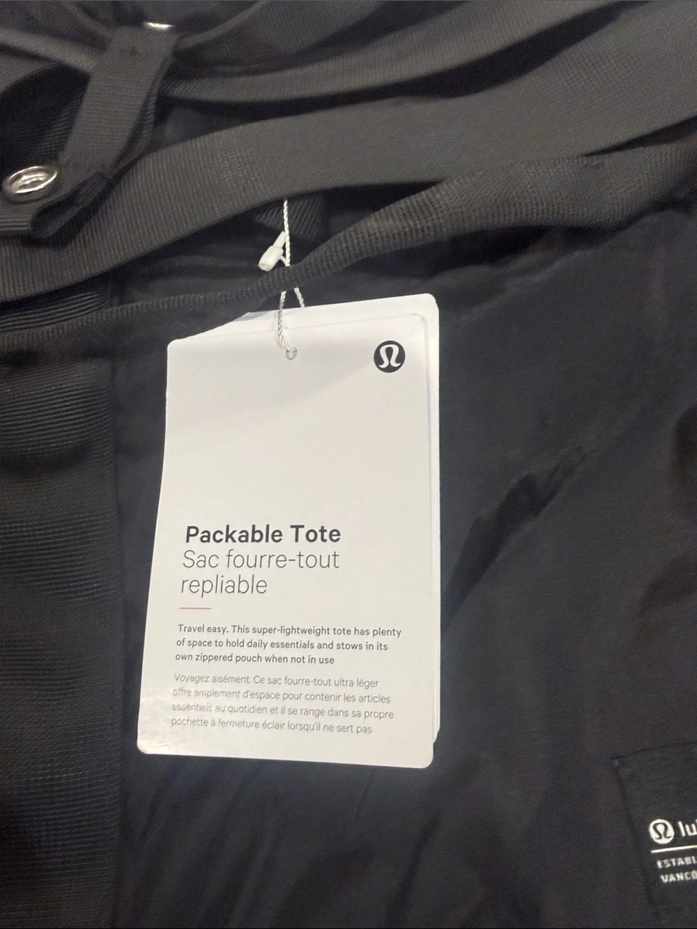 lululemon athletica Black packable totewith Shoulder Strap